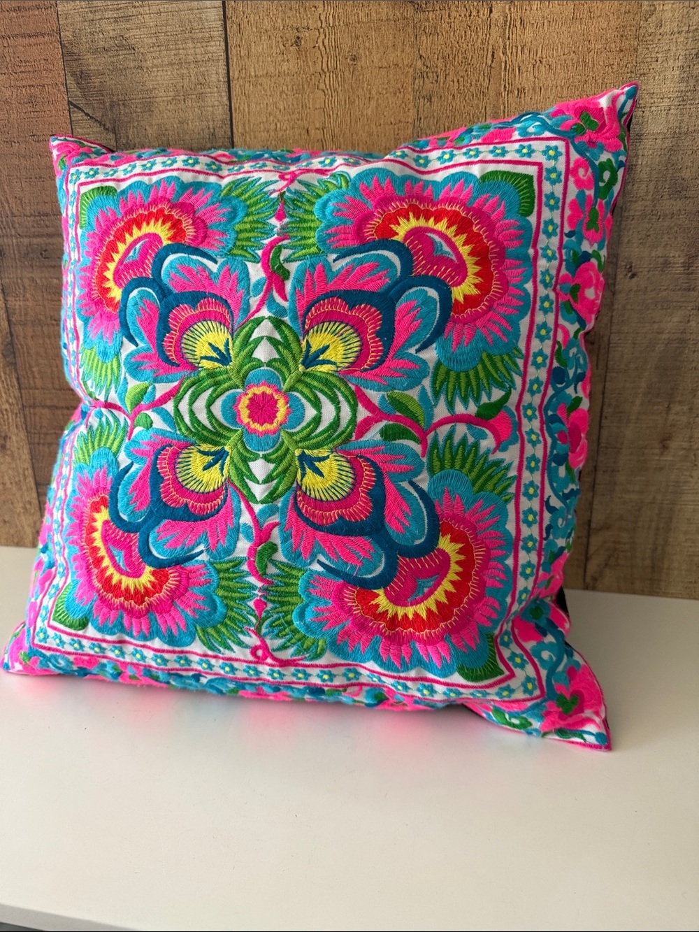 Handcrafted Hmong Embroidered Pillow 16x16 - Picture 3 of 6